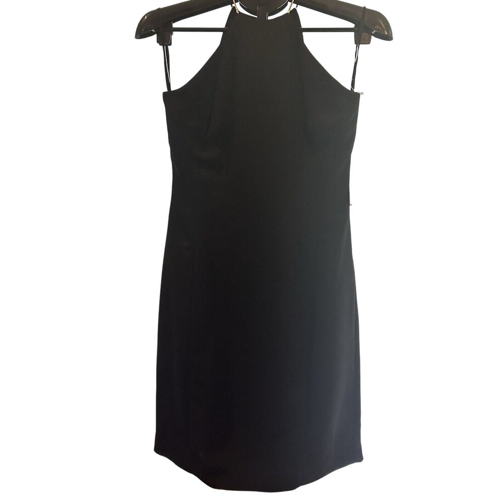 Jones New York Size 6 Womans Black Gold Halter Chain Sheath Cocktail Party Dress